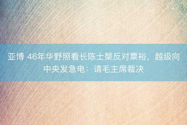 亚博 46年华野照看长陈士榘反对粟裕，越级向中央发急电：请毛主席裁决